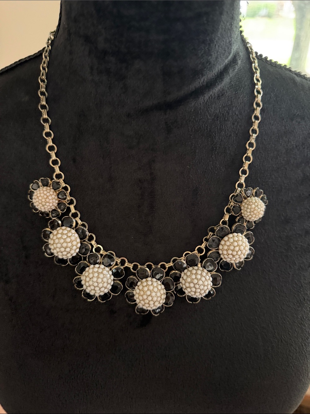 Talbots Gold-Tone Black & Cream Floral Statement Necklace
